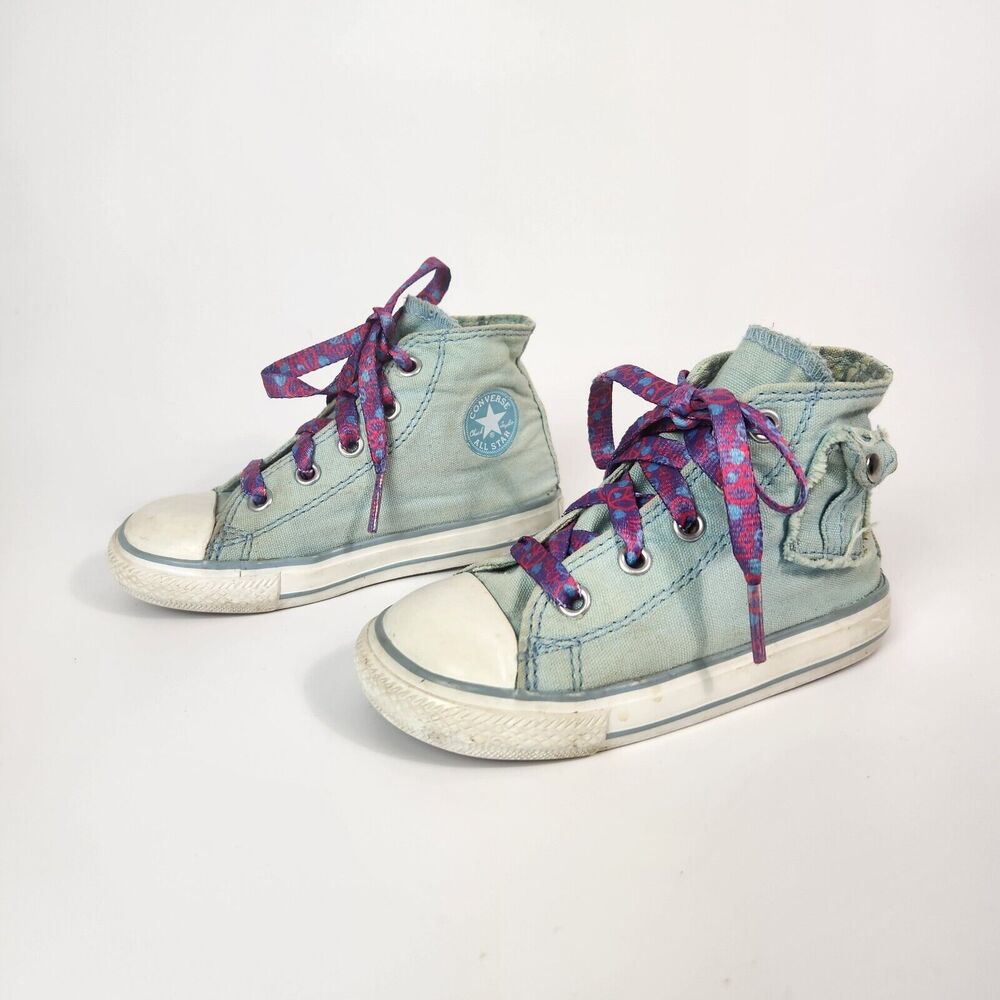 Converse Kids Toddler Shoes Girls Size 7 Blue Canvas High Top Lace Up Sneakers